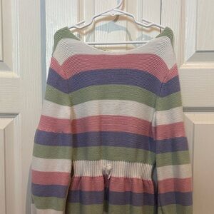 Janie and Jack Pink, Green, and White Striped Off-the-Shoulder Sweater